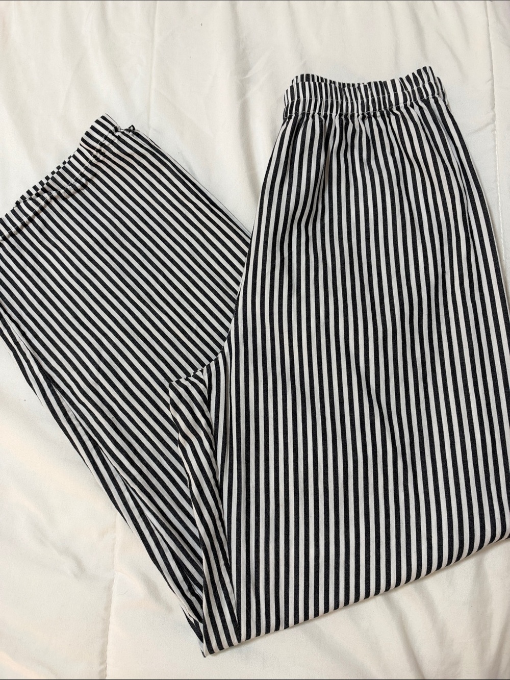 Striped Black & White Casual Cotton Pull On Pants - Women